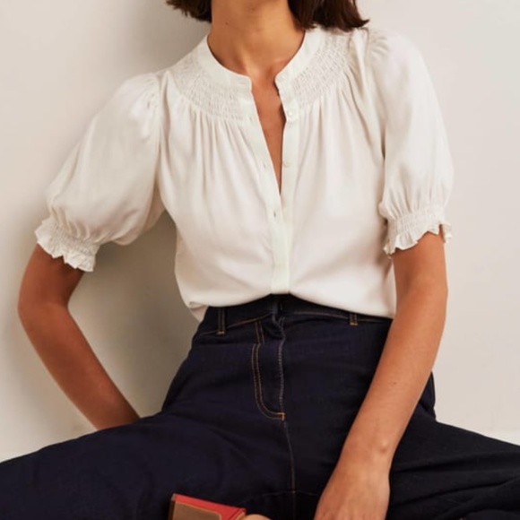 Boden Tops - Boden Smocked Silk Blouse, Size 6, in Ivory